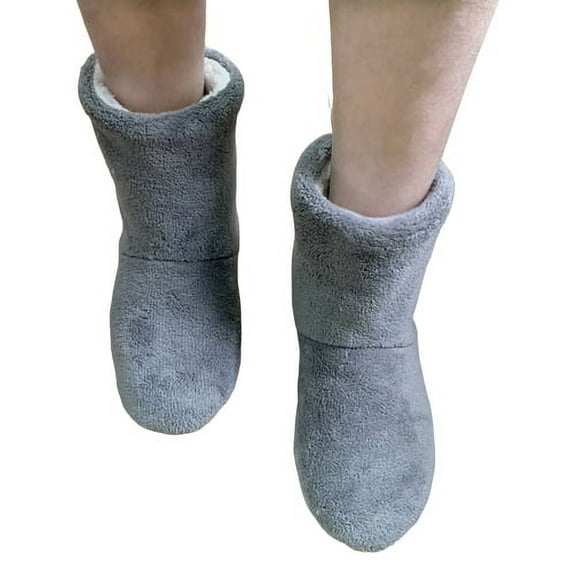 Skymirror 1 Pair Floor Boot Socks Non-slip Mid-calf Plush Lining Thickened Fuzzy Coldproof Solid Color Winter Thermal Women Men Indoor Shoes Socks for Home