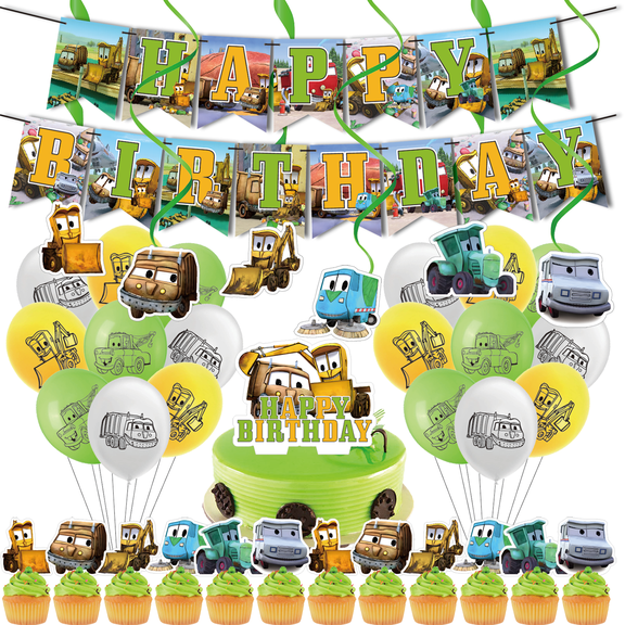 38 Pcs For The Stinky and Dirty Theme Birthday Party Decorations Set,13 Cupcake Toppers,With 1 Happy Birthday Banner,18 Balloons,6 Spiral Ornament,Party Kit Supplies All in One Celebration