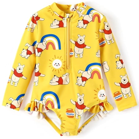 Disney Winnie the Pooh Toddler Boys Girls Swimsuits Zipper Rash Guard One Piece Bathing Suit Sizes 3M-6Y
