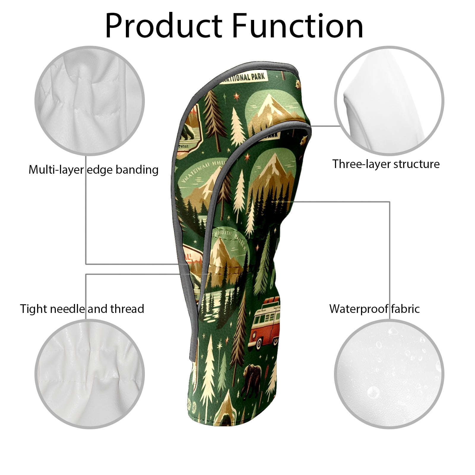 Golf Club Covers, Green Mountain Camping Premium PU Leather Driver Hybrid Putter Head Covers with Velvet Lining, Waterproof Golf Gifts for Men Women