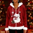 thumbnail image 2 of Women's Casual Fashion Long-Sleeve Zip-Up Fleece Hooded Cardigan with Christmas Print, Cozy and Warm for Winter Season,Deep Red,M, 2 of 8