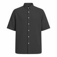 thumbnail image 4 of Kakii Mens Waffle Button Down Shirt Short Sleeve Loose Fit Cuban Summer Beach Plain Tops, 4 of 6