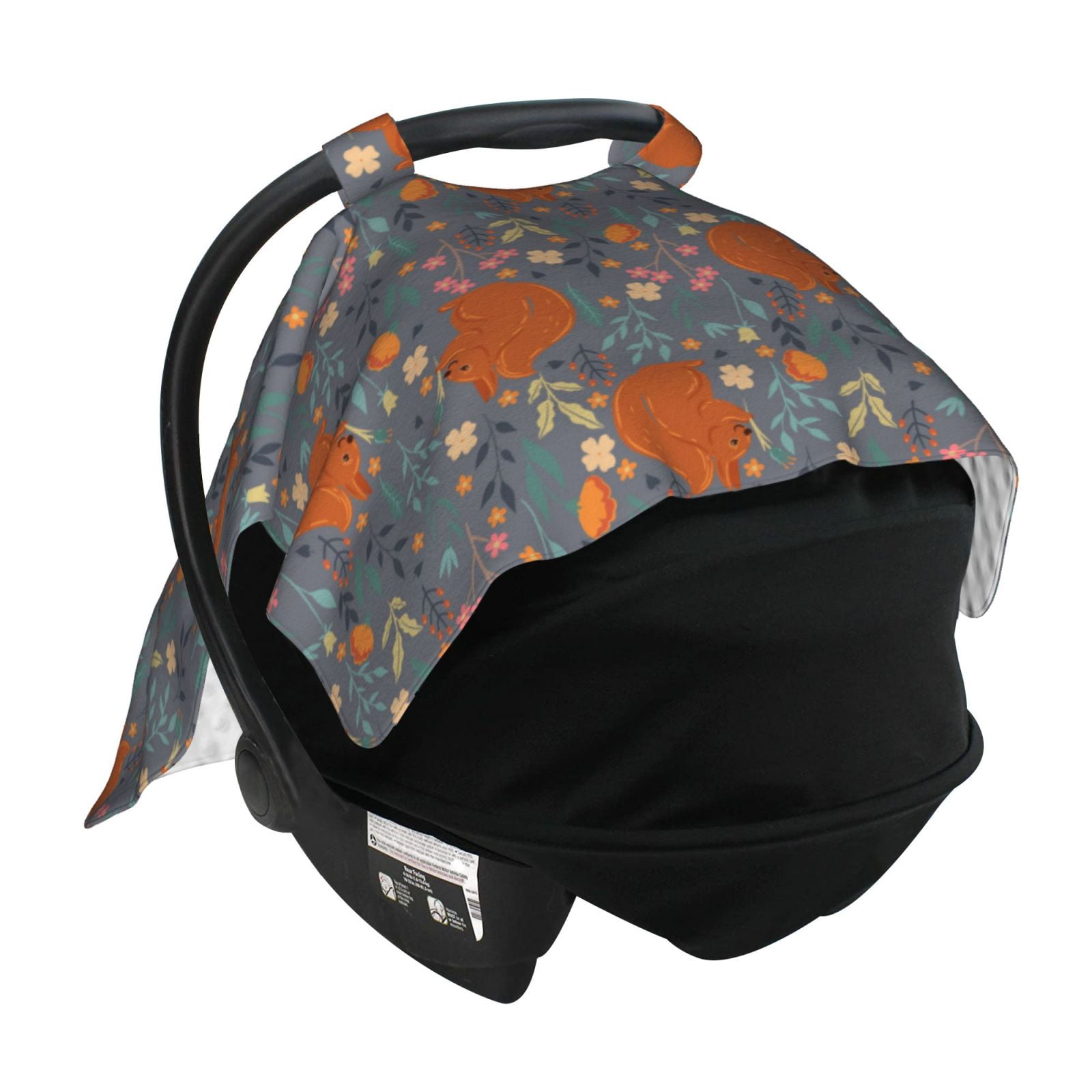 Naloa Floral Squirrel Baby Car Seat Cover, Breathable Baby Carrier Cover, Multiuse Baby Carrier Cover & Nursing Breastfeeding Cover