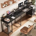thumbnail image 2 of 66" L Computer Desk, LED Gaming Desk with 3 Drawers and Power Outlets, L Shaped Desk with Monitor Stand, Long Office Corner Desk with Shelves in Pure Black, 2 of 8