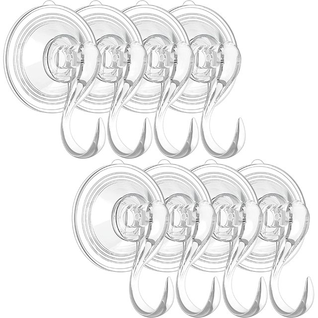 Suction Cup Hooks Large Clear Reusable Heavy Duty Hanger Christmas Wreath Hangers Strong Hooks for Bathroom 、Kitchen、Window、Glass and All Smooth Surface Inside and Outside…… (L-8PACKS)
