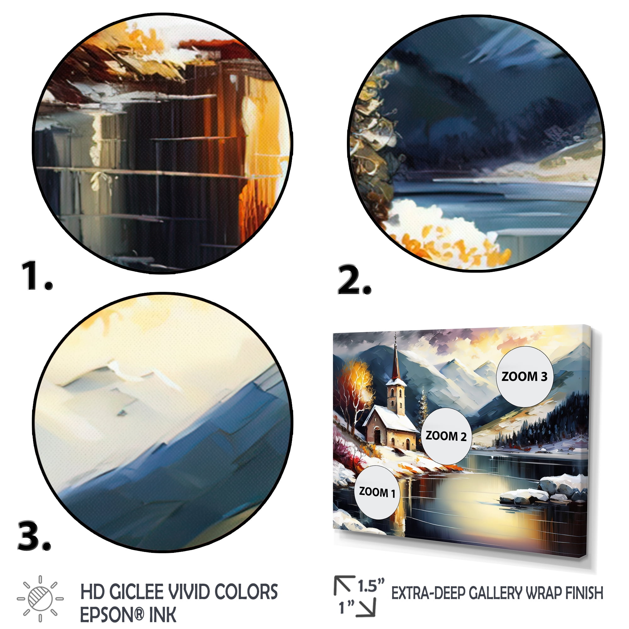 Designart Church On A Lake In Winter IV Canvas Wall Art