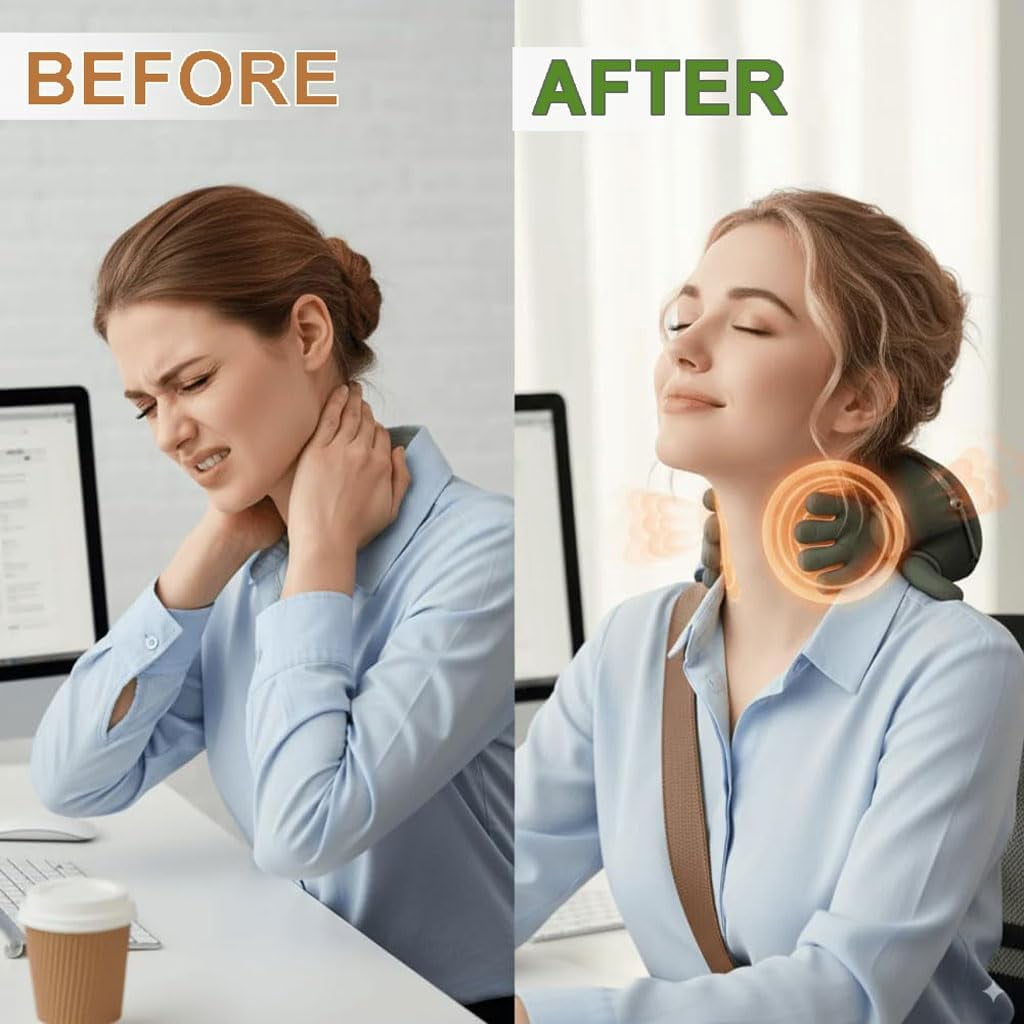 Neck Massager with Heat & 4D Kneading, Bionic Finger Shoulder Massager Simulates Real Palm Massage to Relax Muscle Tension