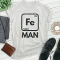 thumbnail image 2 of Fe Man T-shirt, Unisex Women's Men's Shirt, Funny Science Superhero Periodic Table Elements, Heather Ash, Medium, 2 of 6