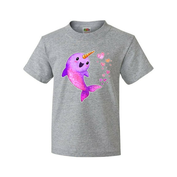 Inktastic Valentine's Day Cute Pink Narwhal with Hearts Youth T-Shirt