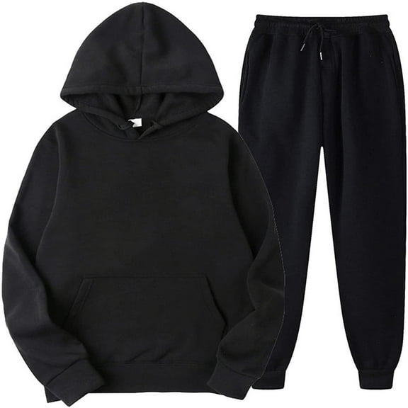 symoid Womens Casual Pants- 2PCS Outfits Unisex Sweatpants Tracksuits Full Length Sleeve Pullover Hoodies Sweatshirt and Sweatpants Fall Winter Suit Black XXL
