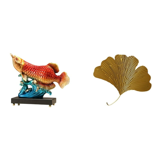 Estatua de arowana, figura decorativa de resina, adorno de hierro forjado con ginkgo, escultura de escritorio de arte moderno, ideal para regalar.