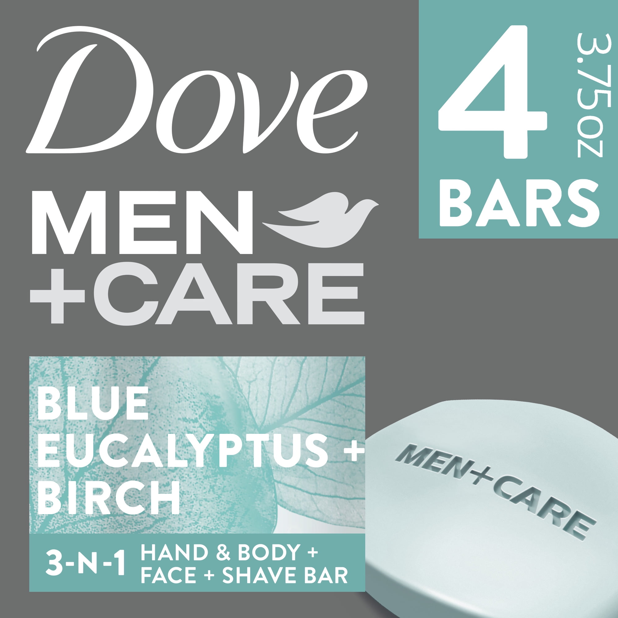 Dove Men+Care Blue Eucalyptus Relaxing 3 in 1 for Body, Face, Shave Bar Soap 3.75 oz 8 Bars