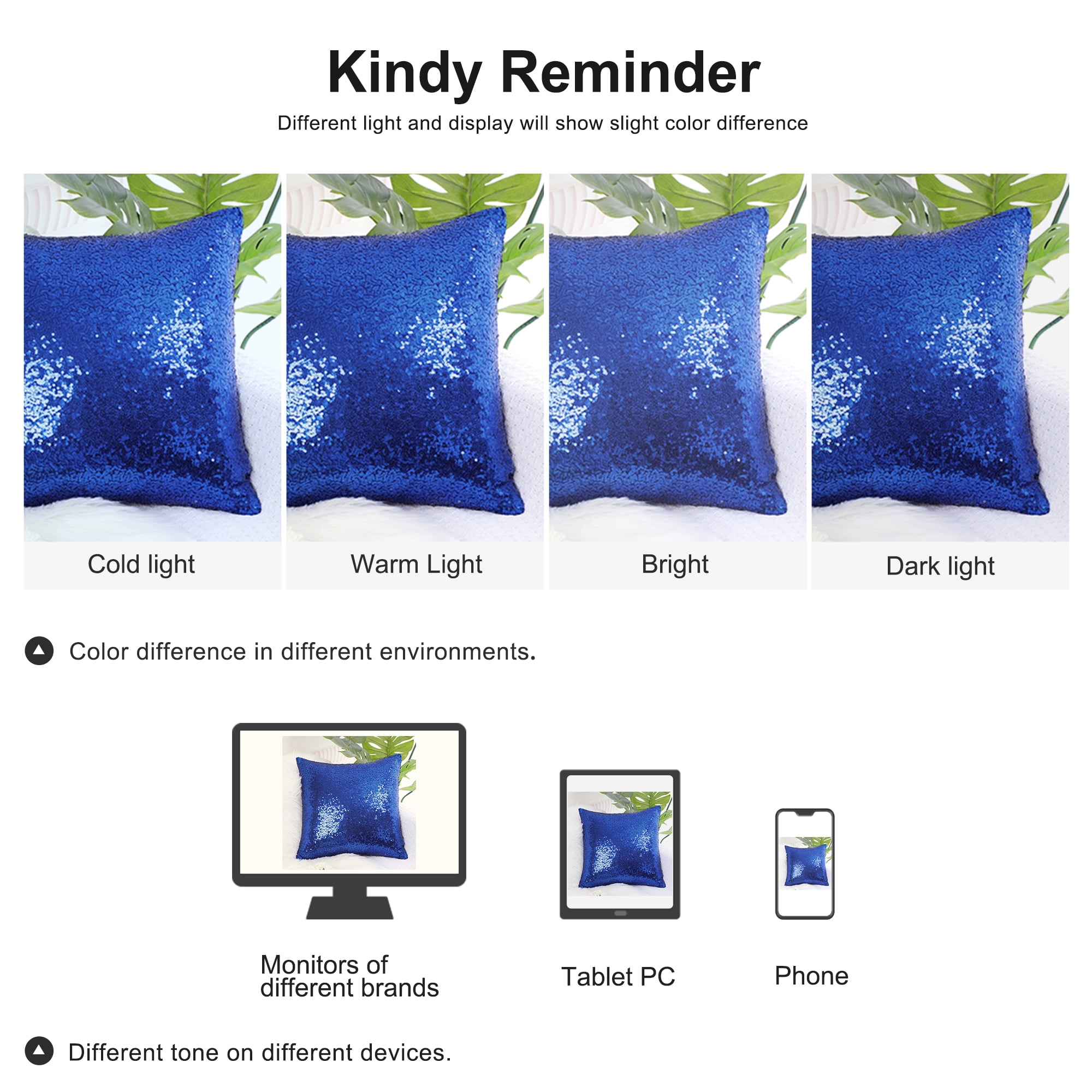 Unique Bargains Sparkling Sequin Decorative Throw Pillow Cover 16" x 16" Royal Blue