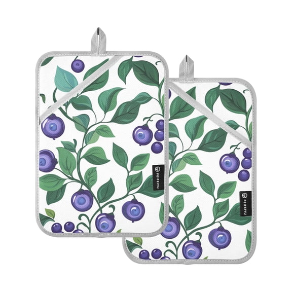 Blueberries and Greens Oven Mitts Pot Holders 2 pcs Heat Resistant for Kitchen Baking Grilling