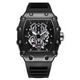 thumbnail image 1 of Reloj de Cuarzo Tonneau Esqueleto para Hombre, Correa de Silicona Impermeable, Caja de Aleación Negra, 1 of 6