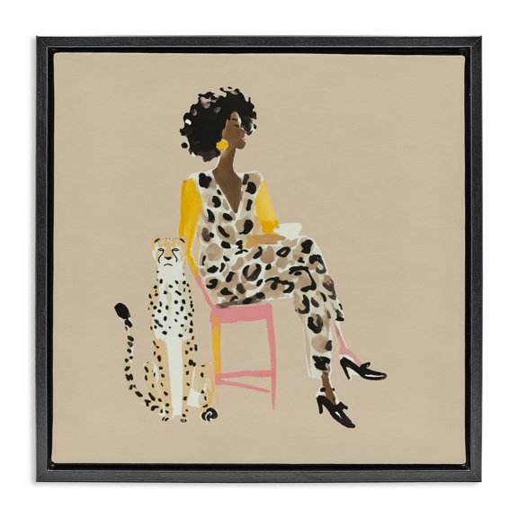 Stupell Industries Glam Savage Chic Glam with Leopard Black Floating Frame Canvas Art, 18 x 18, by Svetlana Aleynikova