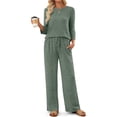 thumbnail image 4 of Fantaslook Pajamas Sets for Women Casual Two Piece Lounge Sets 3/4 Sleeve Crew Neck Top Wide Leg Pants Vacation Travel Outfits, 4 of 9