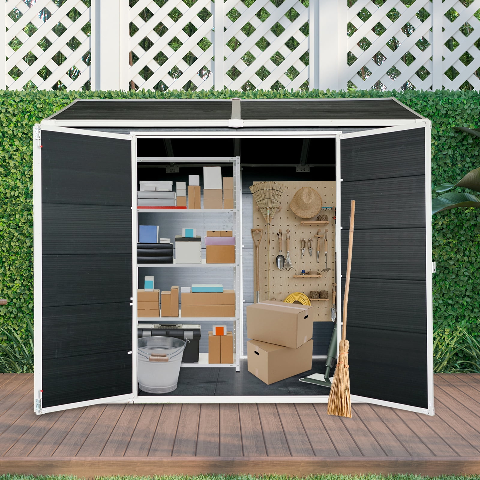 Alvantor 8 x 6 Ft Resin Storage Shed with Floor Outdoor Waterproof Garden Shed with Window and Lockable Door for Backyard, Garden, Patio Black