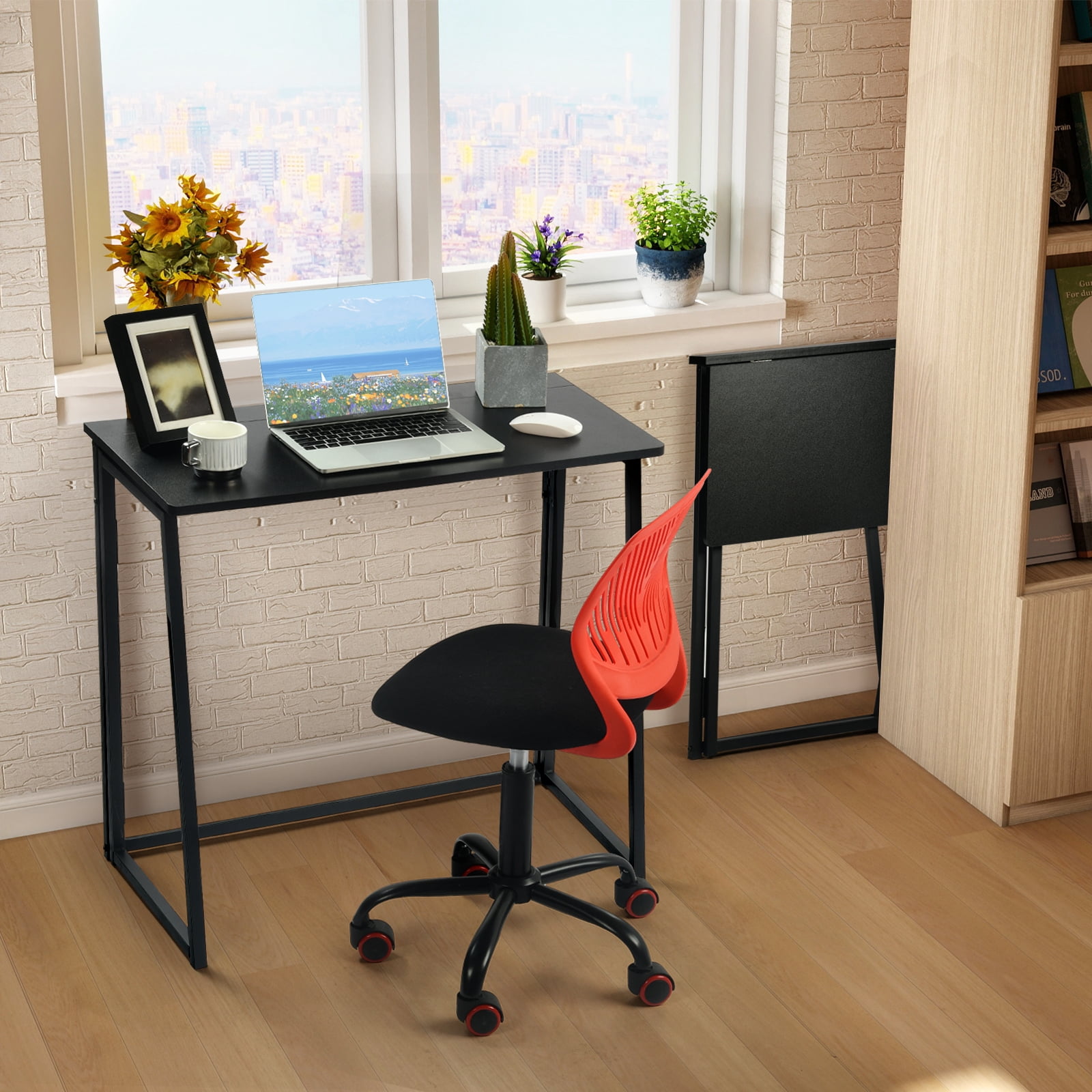Homy Casa Folding Table, Portable Space-Saving Desk for Home, Apartment, Events, Black Finish