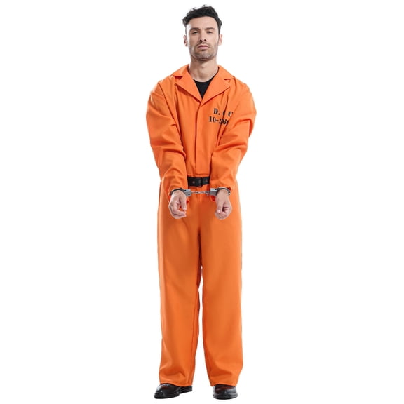Seasons Adult Orange Prison Jumpsuit Costume with Belt and Handcuffs