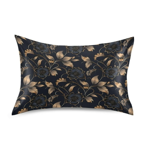 Ryvnso Satin Pillowcase Flower on Black Pillow Cases Standard Size 26x20in