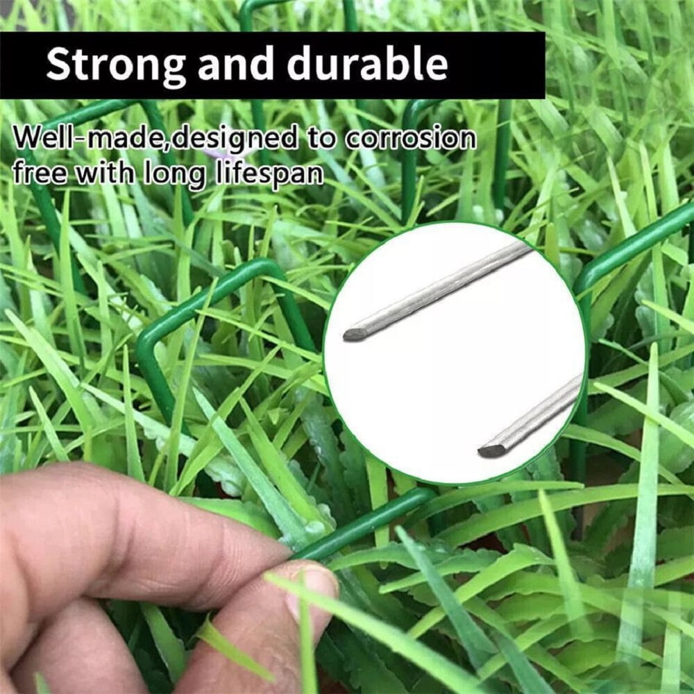 50x Artificial Grass Pins Green Galvanised Metal U Pegs Membrane Fabric Staple W 