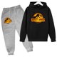 thumbnail image 3 of Ropa para niños de 3 a 12 años, estampado de dinosaurios de película, sudadera con capucha y pantalones de moda para niños y niñas, conjunto deportivo informal encantador de 2 piezas para correr, 3 of 5