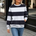 thumbnail image 7 of Karymi Tops for Women Trendy Two-Tone Wide Horizontal Stripe Crew Neck Sweatshirt, Long Sleeve Non-Hooded Pullover Top, Block Color Sweatshirt with Side Pockets Womens Tops, 7 of 7