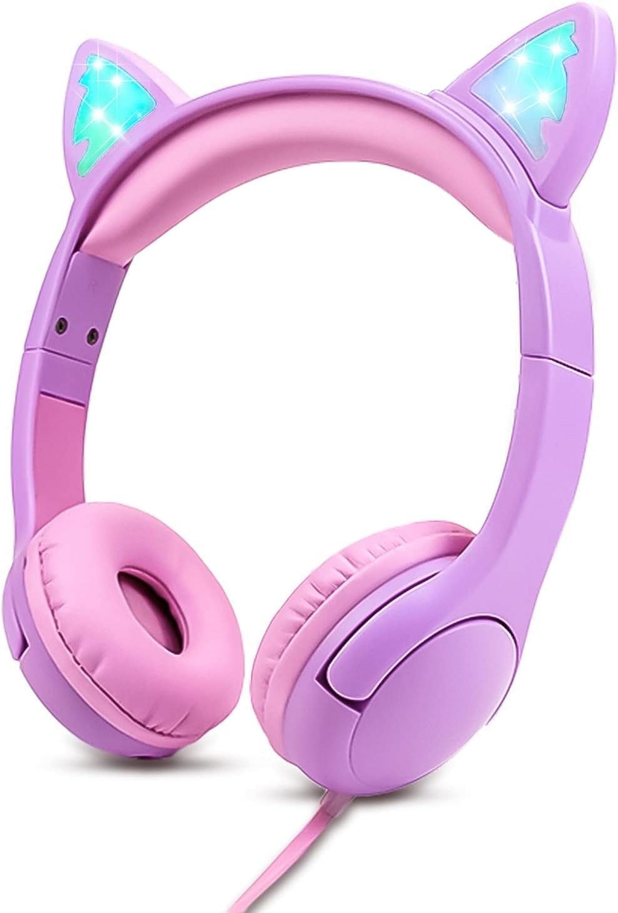 Olyre Cat Ear Kids Headphones Wired with Microphone,Safe 85db Volume Limited Children Headphones with RGB Dynamic Lighting and Share Function for Boys Girls for Kids Tablet Laptop Purple