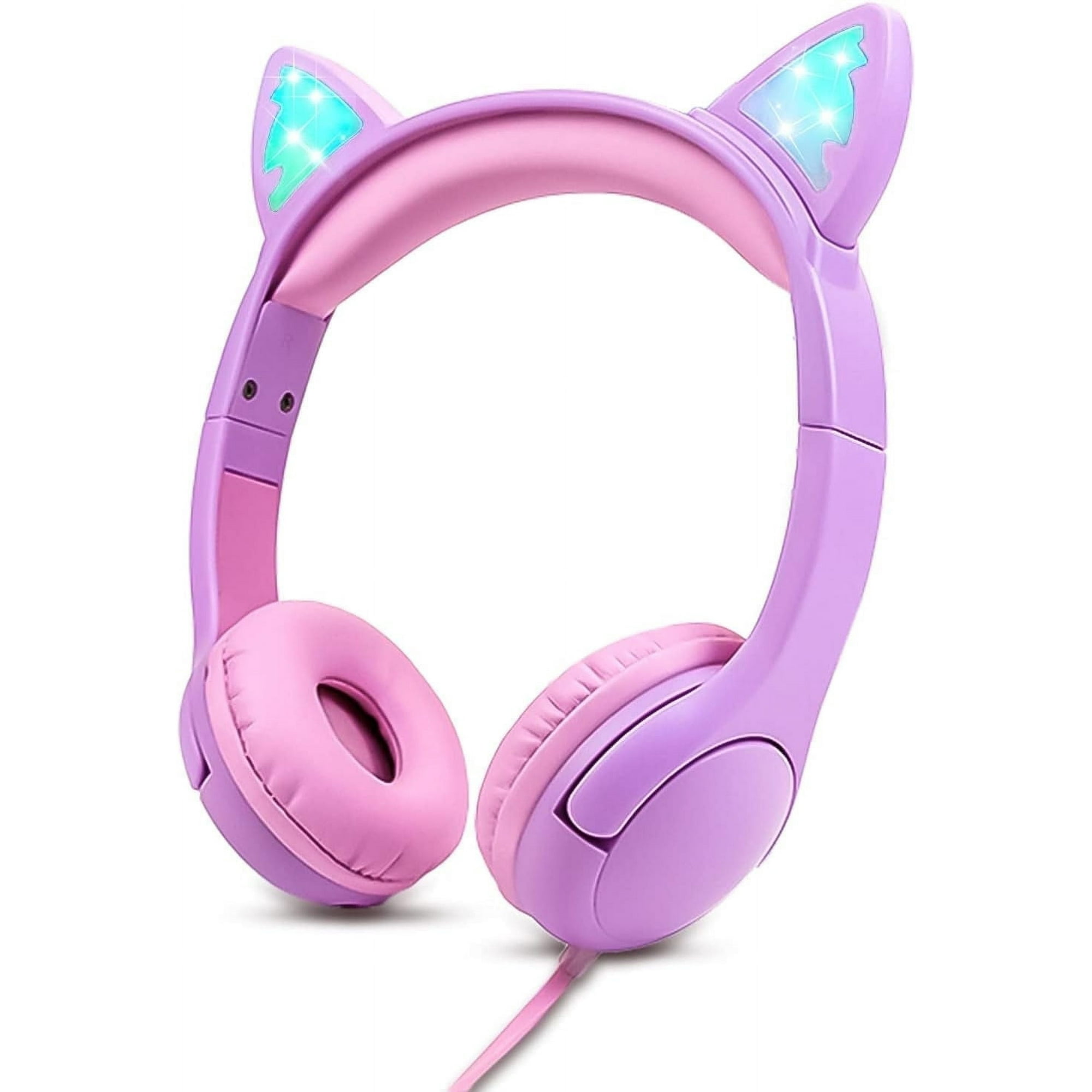 Olyre Cat Ear Kids Headphones Wired with Microphone,Safe 85db Volume Limited Children Headphones with RGB Dynamic Lighting and Share Function for Boys Girls for Kids Tablet Laptop Purple