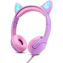 Olyre Cat Ear Kids Headphones Wired with Microphone,Safe 85db Volume Limited Children Headphones with RGB Dynamic Lighting and Share Function for Boys Girls for Kids Tablet Laptop Purple