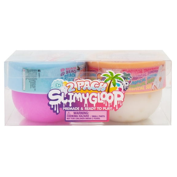 SLIMYGLOOP 2-Pack – Peach Sand Beach Coconut-Scented Fizz Slime, Tropical Sunshine Sunscreen-Scented Glossy Slime