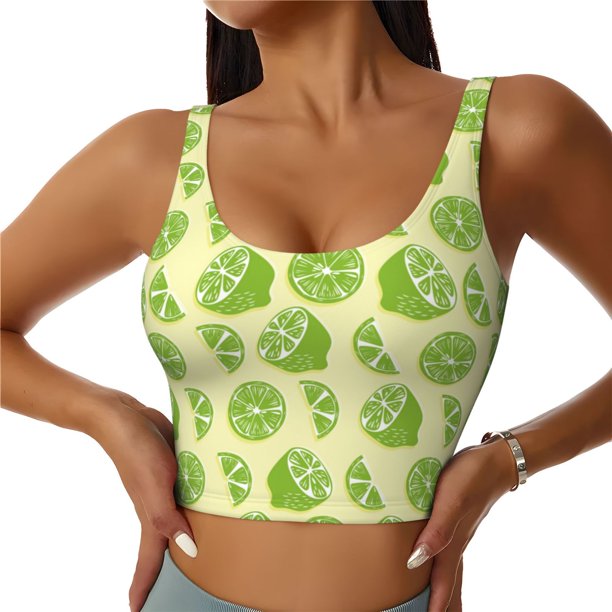 Balery Various Lemons Sujetadores deportivos con espalda cruzada para mujer, acolchados, sin costuras, de alto impacto, ideales para yoga, gimnasio, entrenamiento y fitness.-Medium