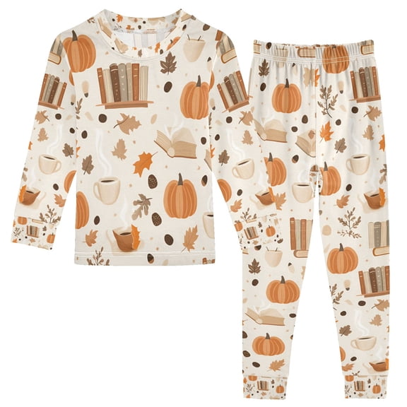 FORMRS Long Sleeve Top and Pants Pajama Set for Niños 2-Piece Sleepwear, Sizes 18M-8Y, Orange Fall Pumpkin