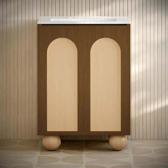 Plaisir II 24" Freestanding Bathroom Vanity in Brown Oak with 3-Hole Widespread Sink Top