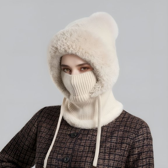 TELOLY 3 in 1 Beanie Hat for Women – Hat Scarf Windproof Knitted Set (Beige)