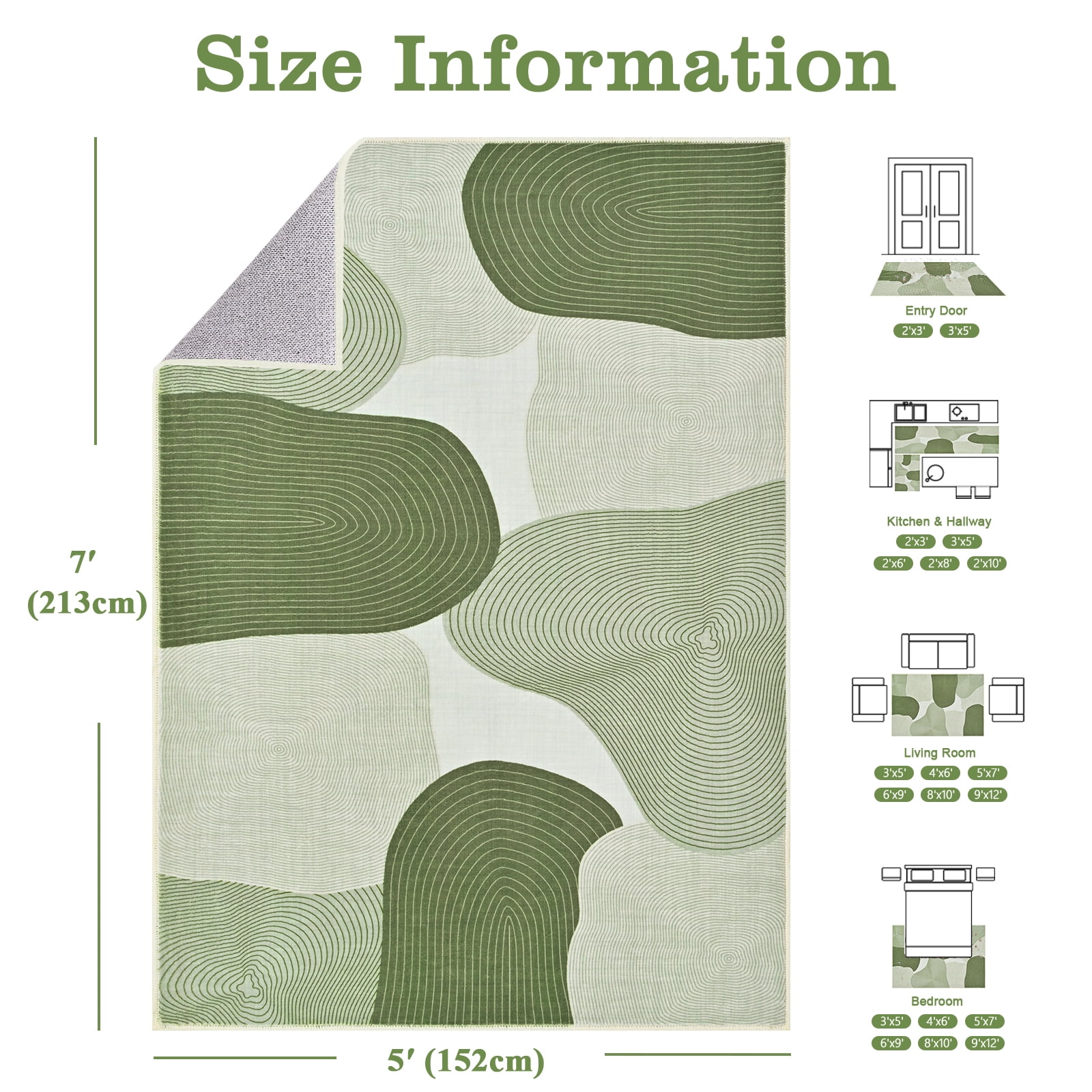 Bleum Cade 5'x7' Area Rugs for Living Room, Abstract Rug Ultra Soft Washable Rugs for Bedroom, Anti Slip Durable Stain Resistant Larg Carpet Home Decor for Dining Room,Green