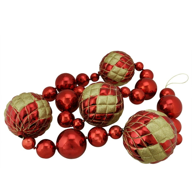 Northlight 6' Surdimensionné Incassable Boule de Noël Rouge Brillant Guirlande avec des Accents de Paillettes d'Or