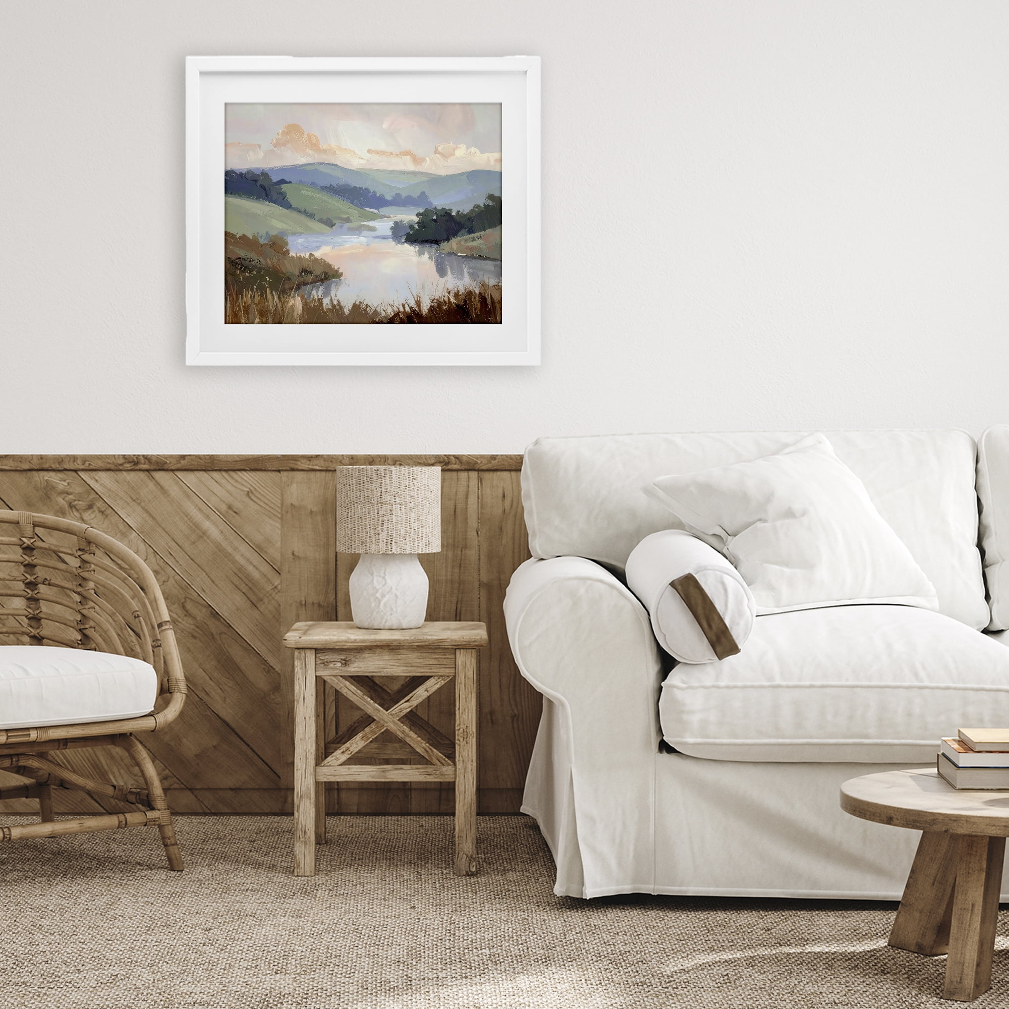 Stupell Industries Muted Distant Mountains White Framed Print Under Glass, design by Alonza Saunders