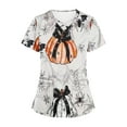 thumbnail image 5 of Stamzod Nursing Uniforms for Women Halloween Batss Pumpkin Printed Working Tee Shirts Short Sleeve Cross V Neck Scrub Tops with Pockets on Sale, 5 of 5