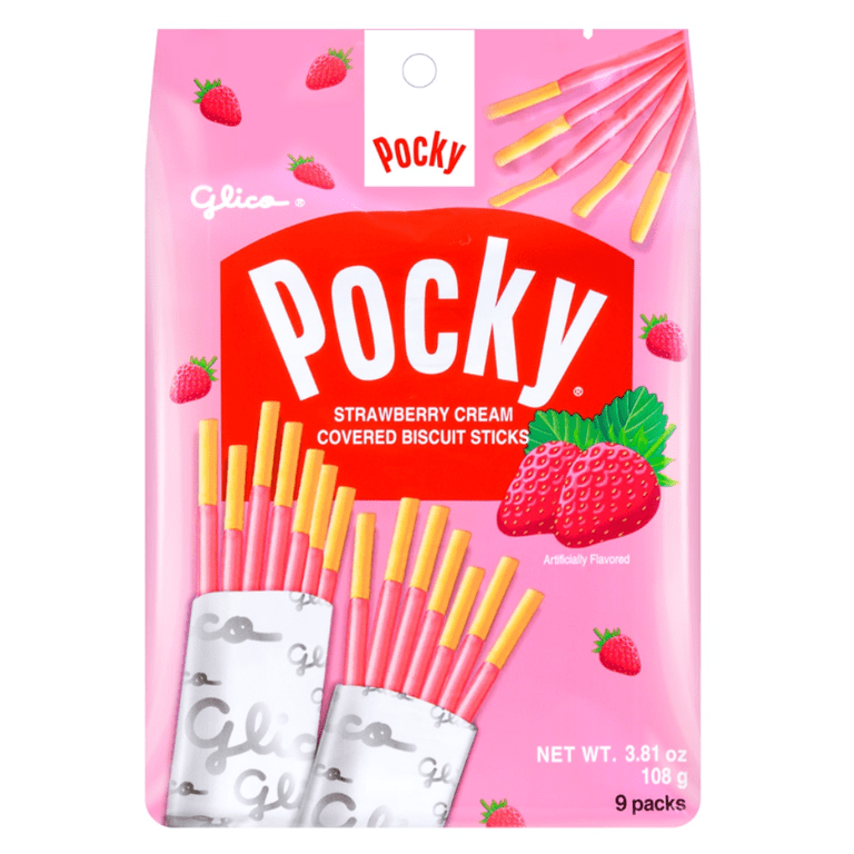 GLICO Pocky Strawberry Cream Covered Biscuit Sticks -9 Individual
