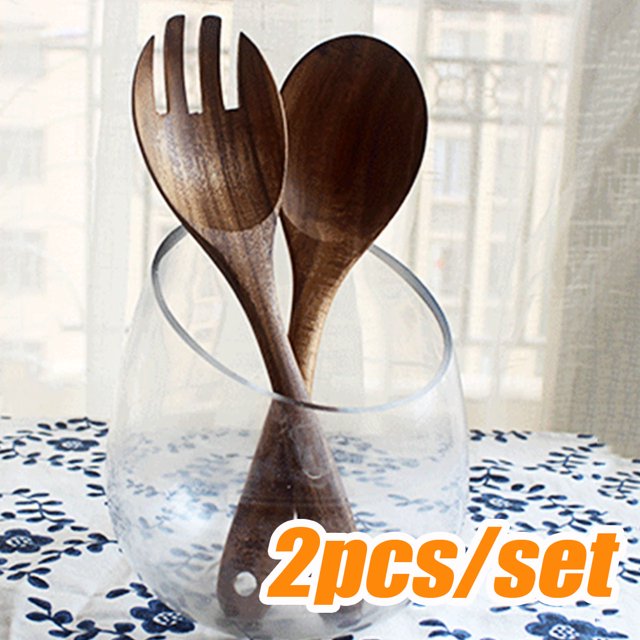 Neinkie 2Pcs/Set Wooden Spoon Fork Cutlery Set Wooden Dinner Utensil Set Kitchen Wooden Flatware Tableware Cutlery Set Travel Flatware Set Include Wood Fork Camping Spoon Reusable Kitchen Flatware