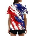 thumbnail image 3 of Mlqidk 4th Of July Shirts Women Memorial Day Short Sleeve American Flag Tops Red White and Blue V Neck Button T-Shirt Vermilion L, 3 of 4