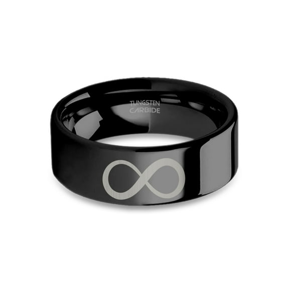 Infinity Symbol Laser Engraved Black Tungsten Wedding Band, 8mm, Size 15