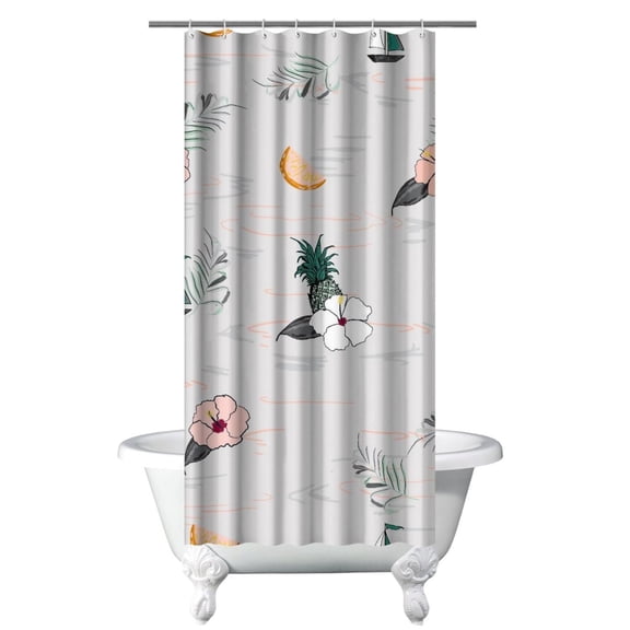 Nautical Coastal Shower Curtain - Exotic Palm Tree & Hawaiian Beach Landscape, Quick-Dry Waterproof Fabric 36x72 Inch, Rust-Resistant Grommets for Modern Bathroom Decor