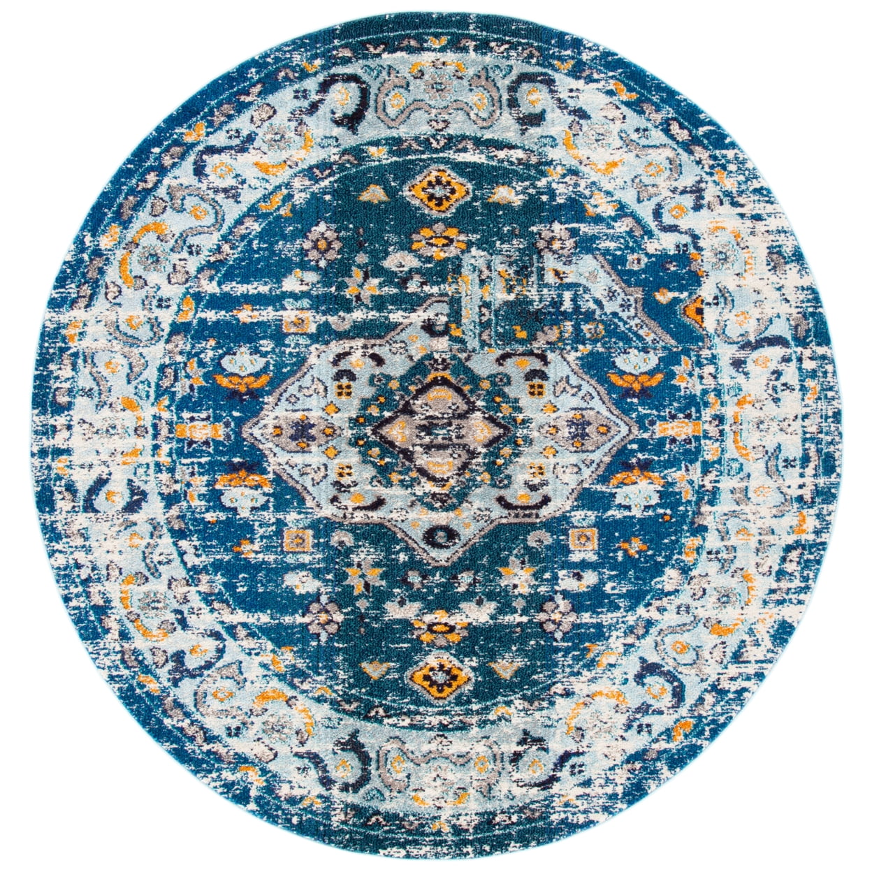 SAFAVIEH Madison Trenton Vintage Traditional Area Rug, Dark Blue/Light Blue, 6'7" Square