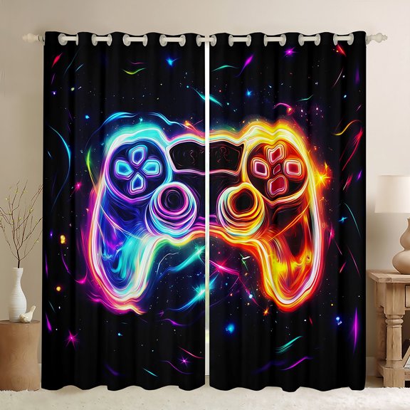 Homewish Colorful Game Console Blackout Curtains Set of 2 (52x84 Each),Gamer Gaming Window Curtains,Multicolor Starry Sky Curtains and Drapes For Boys,Breathable Bedroom Decorative