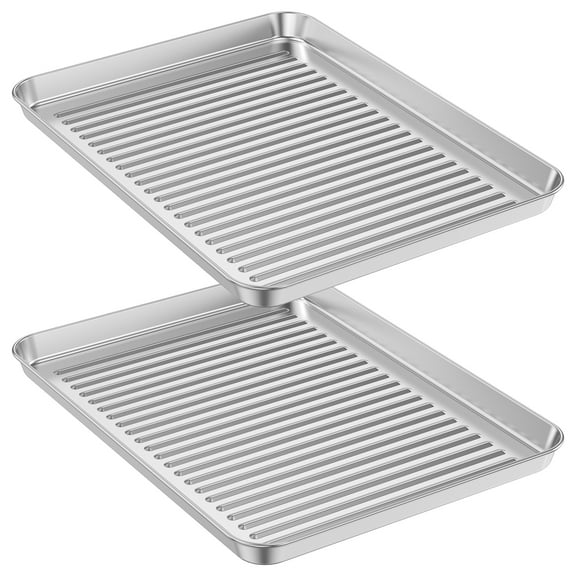 LINFANG 2Pcs Baking Sheet Set Stainless Steel Cookie Sheet Nonstick Baking Pan Dishwasher Safe for Cookie Pizza Cooking Kitchen