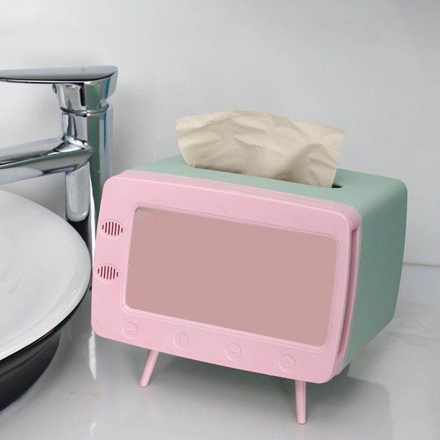 ziyahi TV Shaped Mobile Phone Stand Tissue Box, with 4 Supportive Sticks Pink
