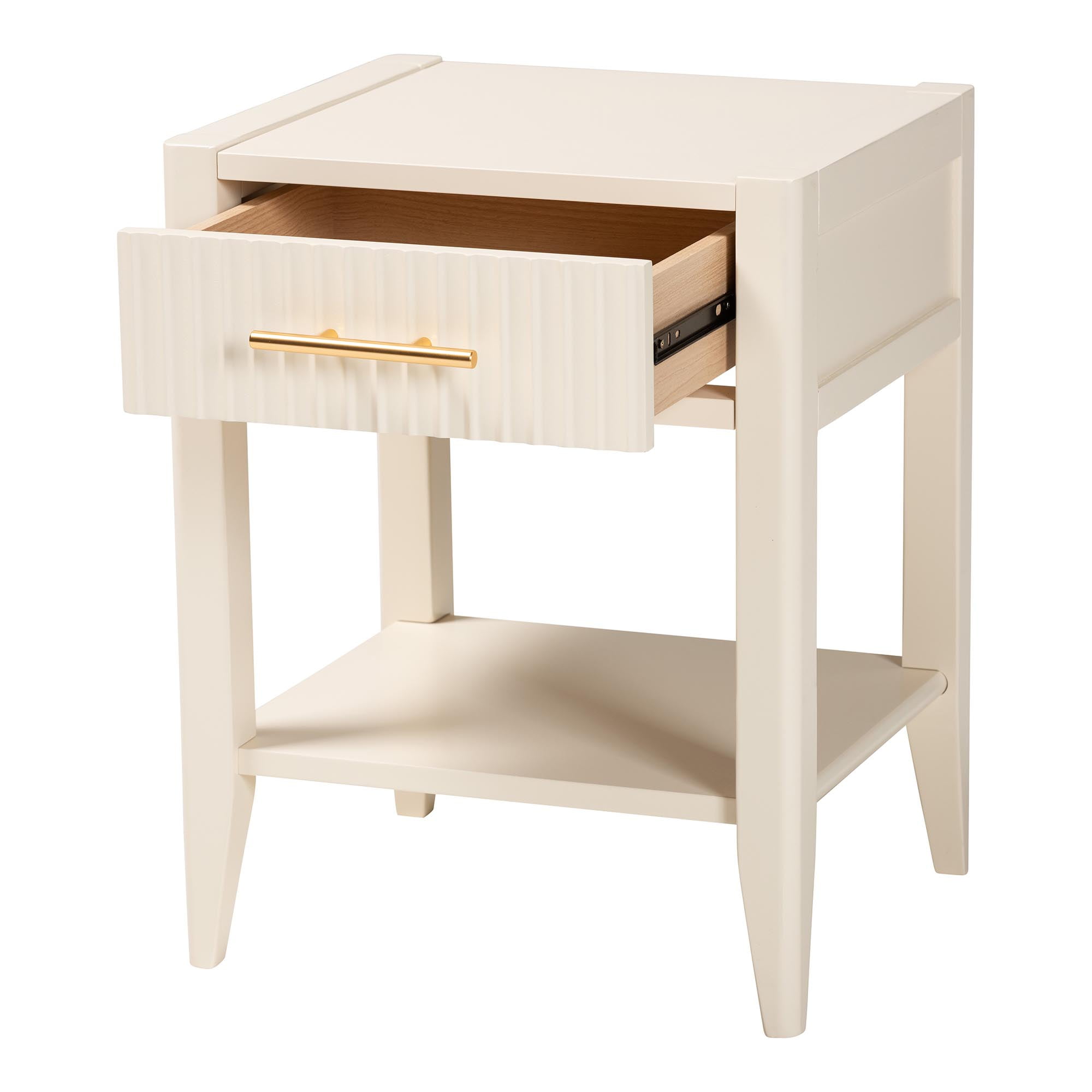 Baxton Studio Primrose Mid-Century Nightstand, 1-Drawer, Ivory
